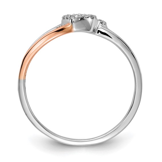 14k White and Rose Gold 1/10 carat Diamond Polished Double Heart Ring