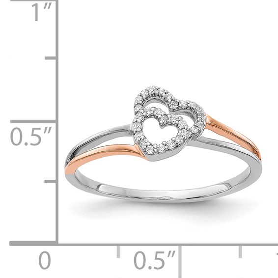 14k White and Rose Gold 1/10 carat Diamond Polished Double Heart Ring