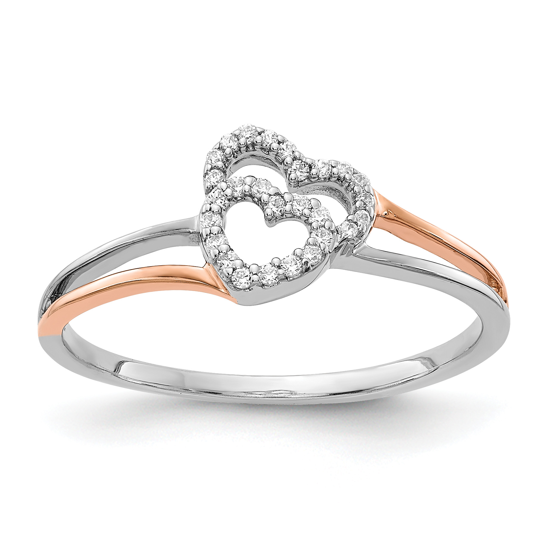 14k White and Rose Gold Diamond Polished Double Heart Ring (RM5724-010-WRA)