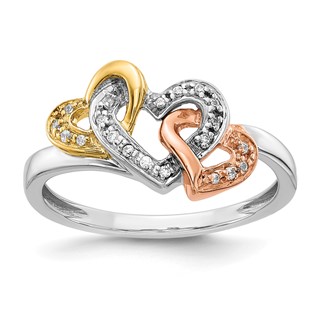 14k Tri-color 1/15 carat Diamond Triple Heart Ring