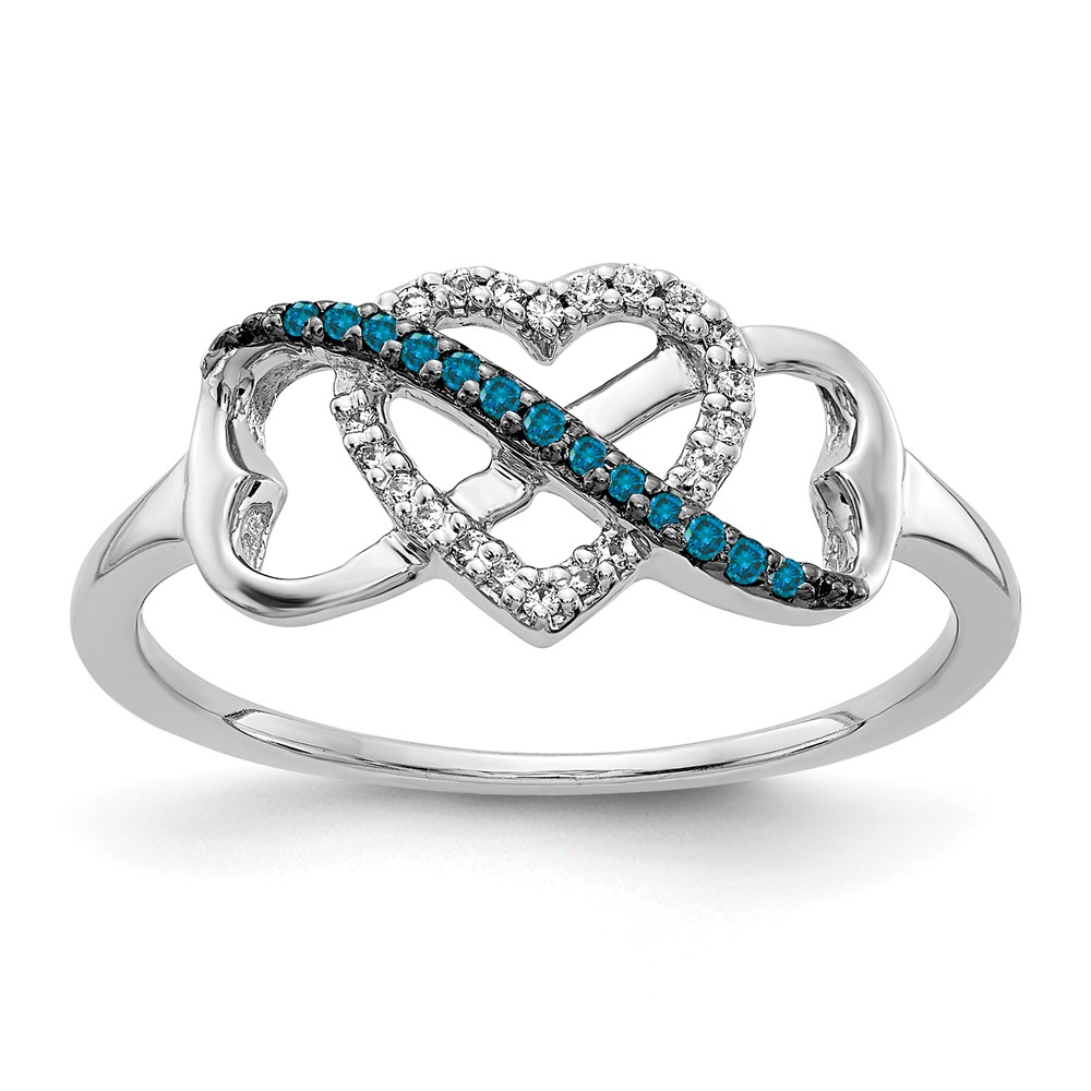14k White Gold Blue And White Diamond Heart Infinity Ring 14k White Gold Blue And White Diamond Heart Infinity Ring