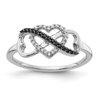 10K White Gold Black and White Diamond Infinity and Heart Ring