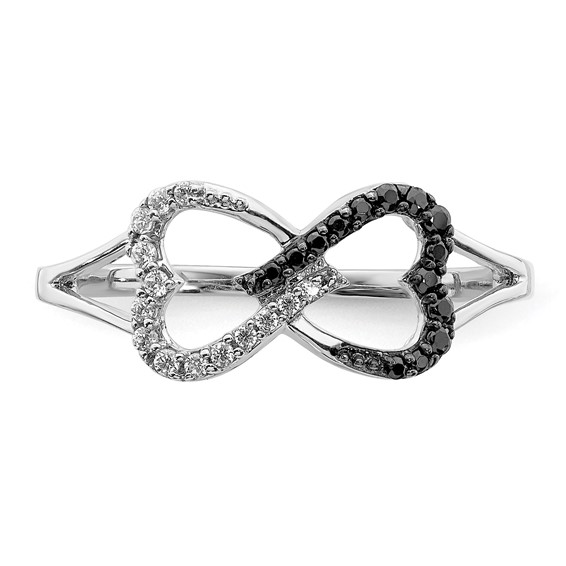 14k White Gold 1/6 carat Black and White Diamond Infinity Heart Ring