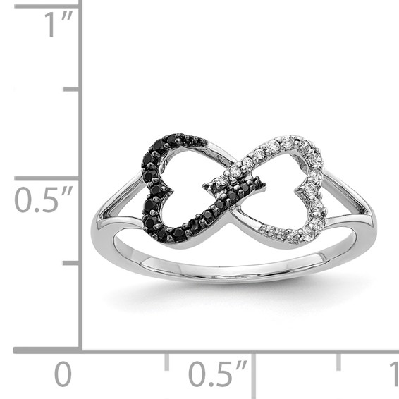 14k White Gold 1/6 carat Black and White Diamond Infinity Heart Ring