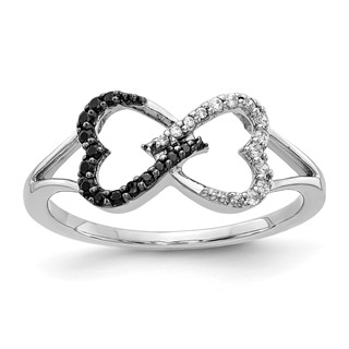 14k White Gold 1/6 carat Black and White Diamond Infinity Heart Ring