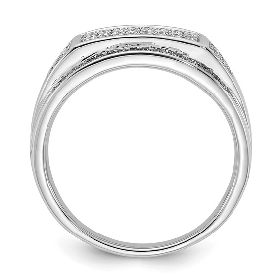 10k White Gold Polished Pave Diamond Men's Ring