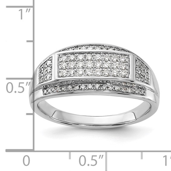 10k White Gold Polished Pave Diamond Men's Ring