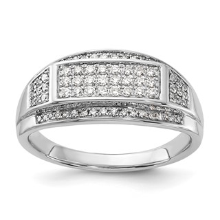 10k White Gold Polished Pave Diamond Men's Ring