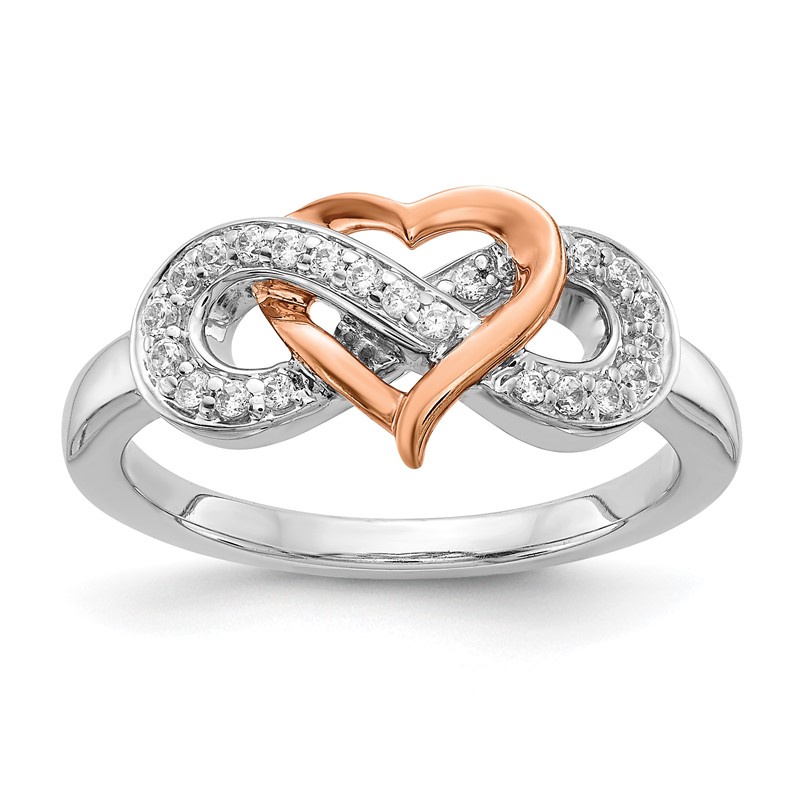 14k Two-Tone Rose and White Gold 1/6 carat Lab Grown Diamond VS/SI+ G+ Complete Infinity Heart Symbol Ring