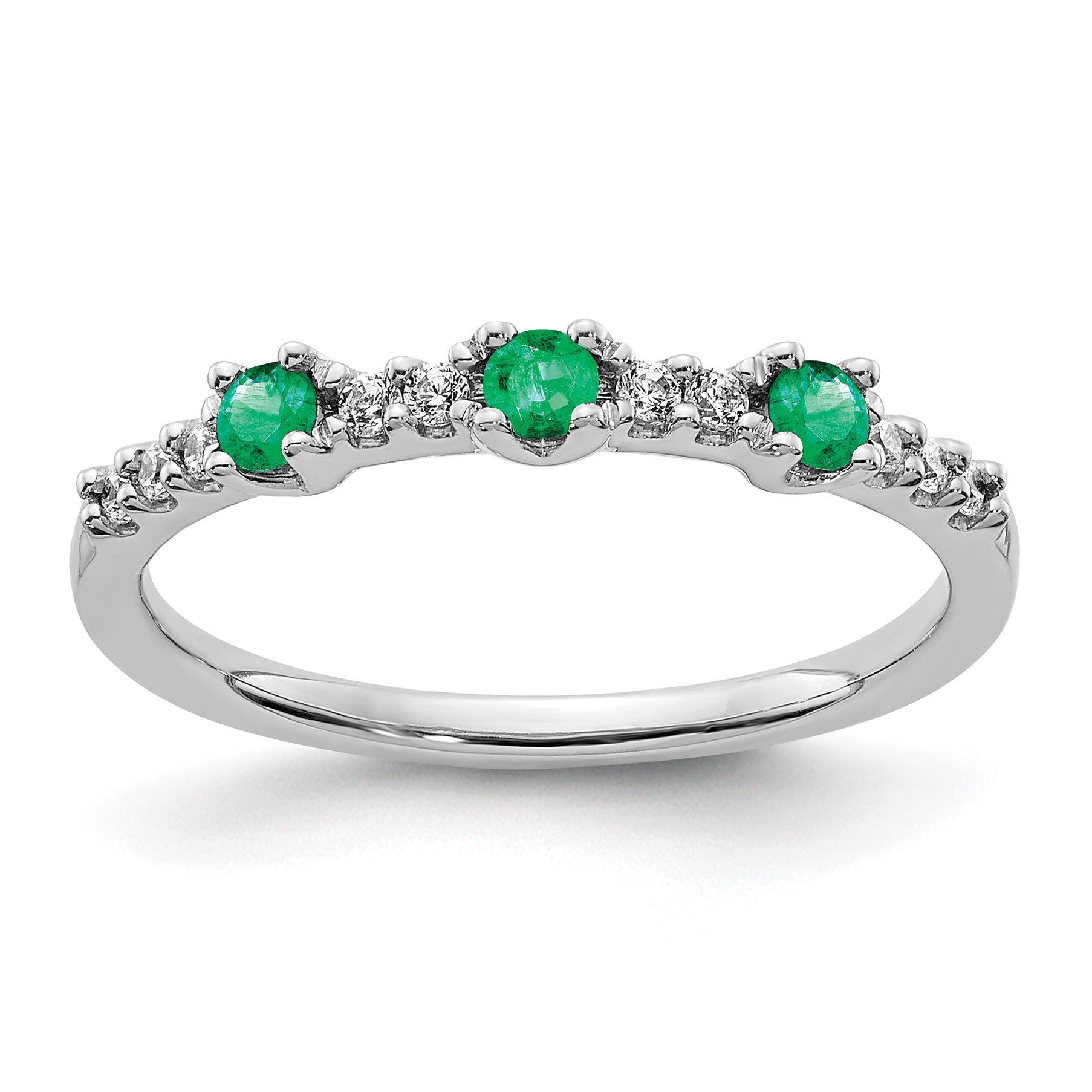 14k White Gold Diamond and Emerald 3-Stone Ring (RM5739-EM-010-WA)