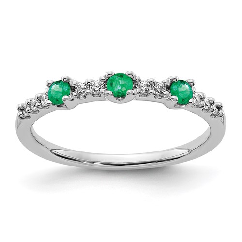 14k White Gold Diamond and Emerald 3-Stone Ring