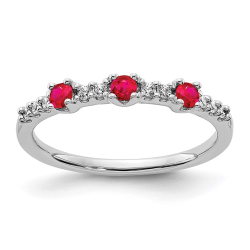 14k White Gold Diamond and Ruby 3-Stone Ring