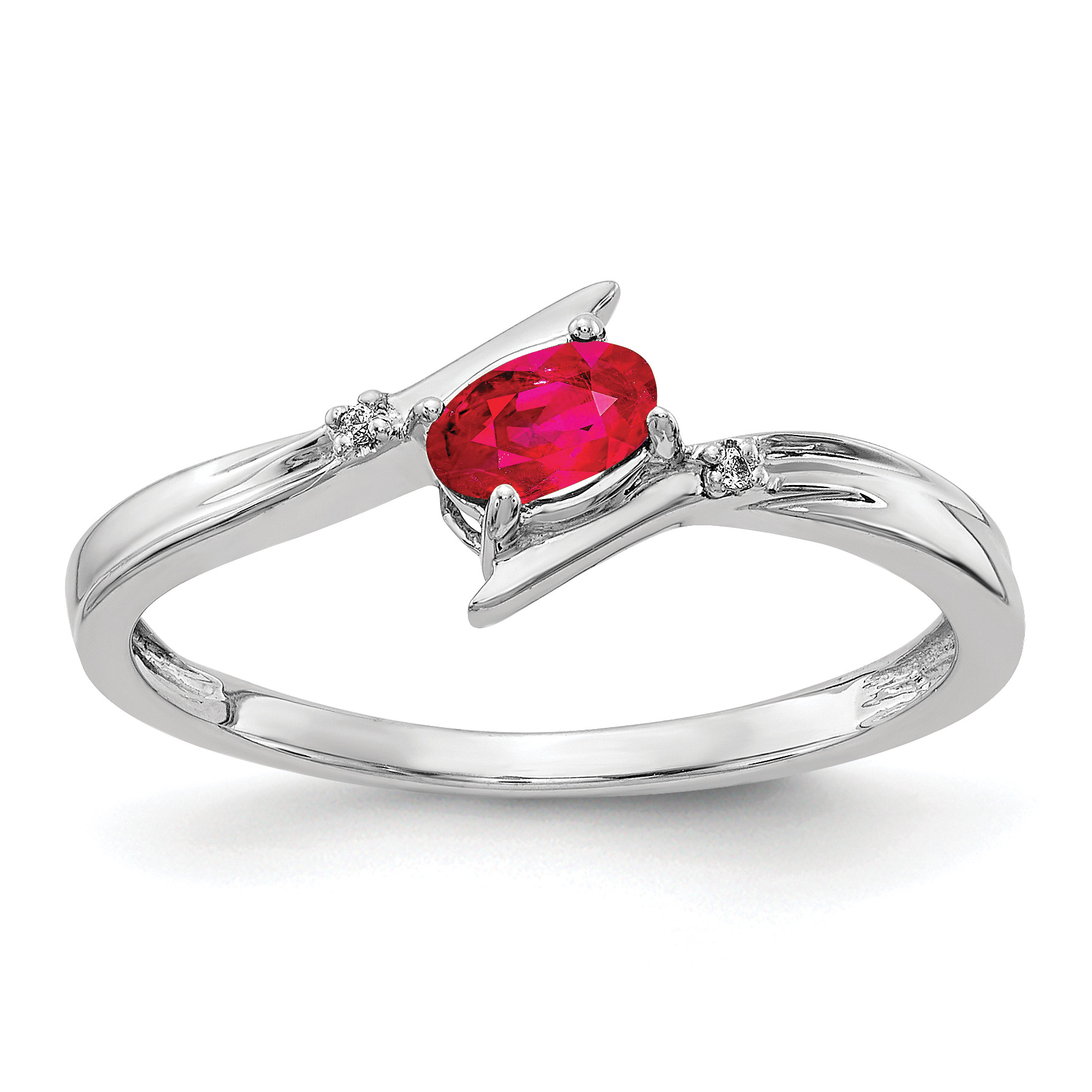 14k White Polished Oval Diamond Ruby Bypass Ring (RM5740-RU-001-WA)