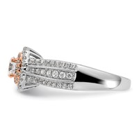 14K Two-tone Rose and White Gold 0.88 Carat Lab Grown Diamond VS SI+ G+ Round Complete Fancy Halo Engagement Ring view 3