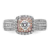 14K Two-tone Rose and White Gold 0.88 Carat Lab Grown Diamond VS SI+ G+ Round Complete Fancy Halo Engagement Ring view 4
