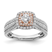 14K Two-tone Rose and White Gold 0.88 Carat Lab Grown Diamond VS SI+ G+ Round Complete Fancy Halo Engagement Ring view 1