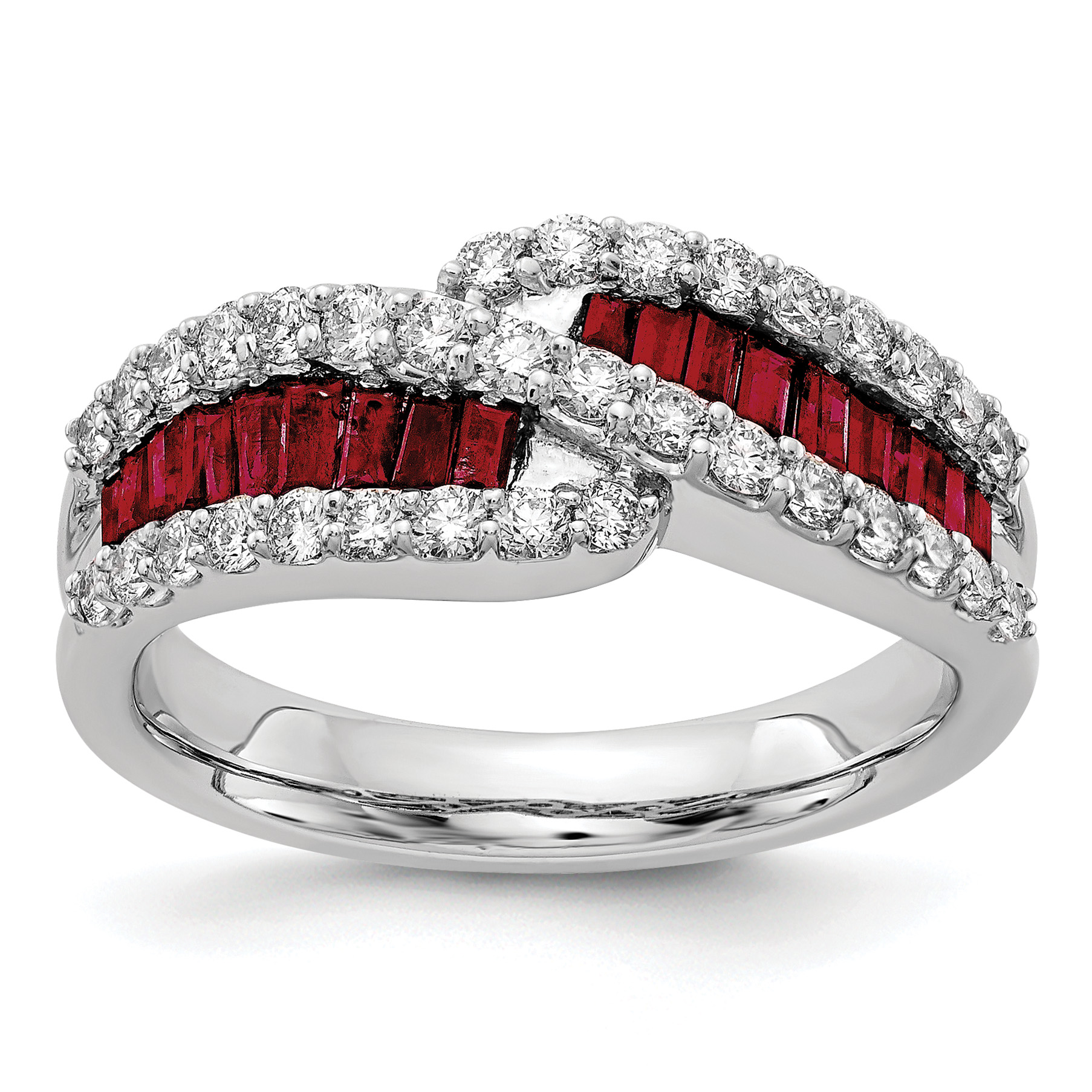14k White Gold 5/8 carat Lab Grown Diamond VS/SI+ G+ and Lab Created Ruby Ring (RM5743-CRU-062-WLG)