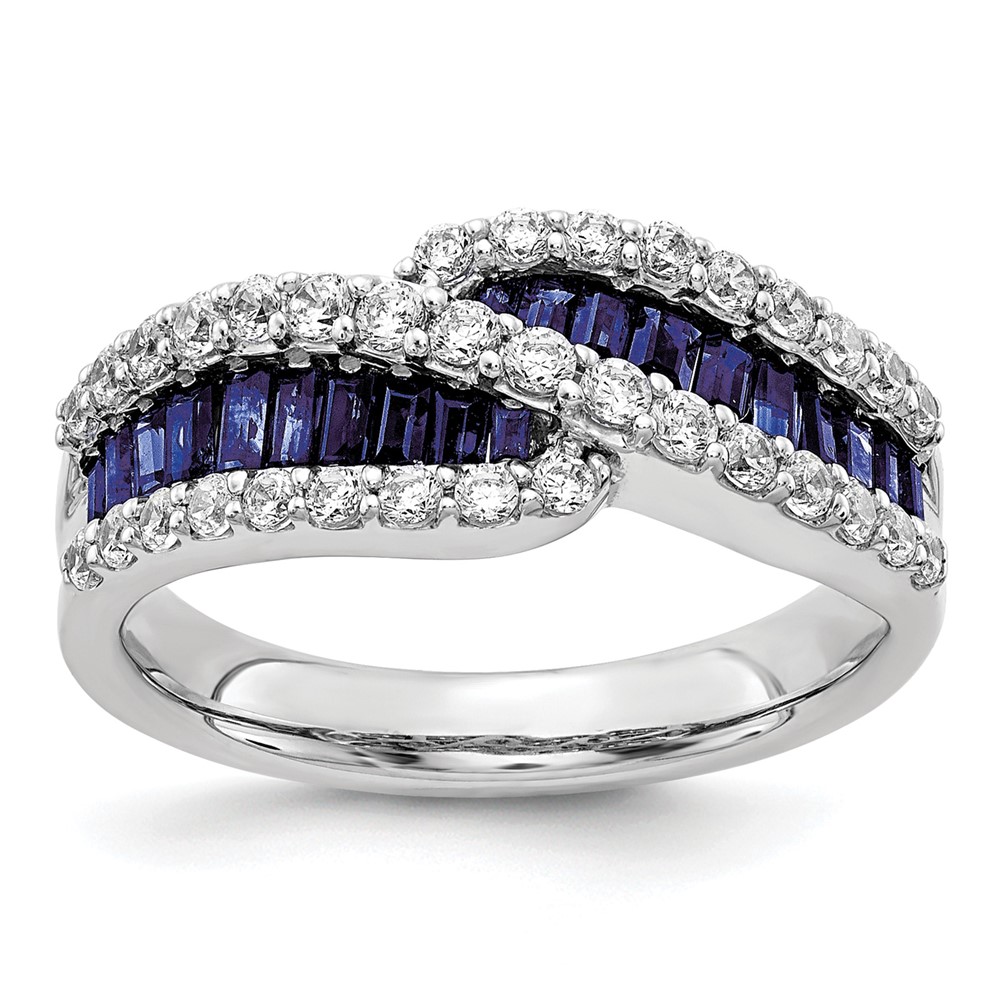 14K White Gold 0.62 Carat Lab Grown Diamond VS SI+ G+ and Lab Created Blue Sapphire Complete Ring
