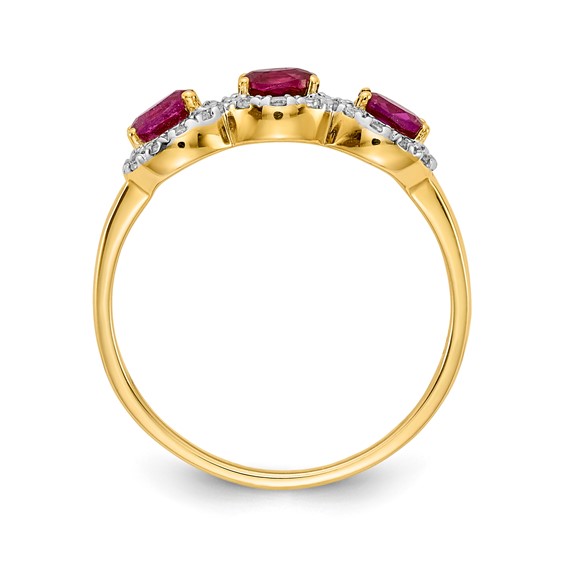 Gemstone and Diamond 3-Stone Ring                                      