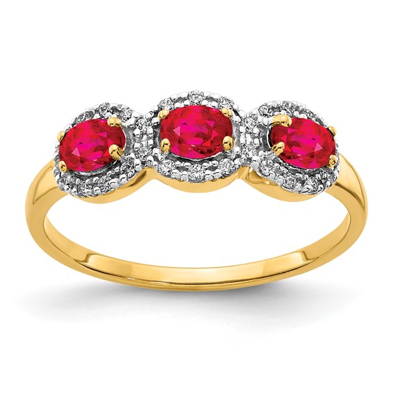 Gemstone and Diamond 3-Stone Ring                                      