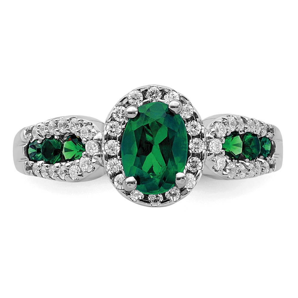10k White Gold 1/3 carat Lab Grown Diamond VS/SI+ G+ and Oval Lab Created Emerald Ring (RM5745-CEM-033-0WLG)