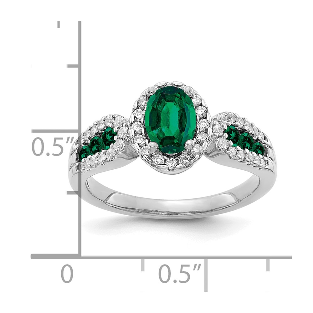 14k White Gold 1/3 carat Lab Grown Diamond VS/SI+ G+ and Oval Lab Created Emerald Ring (RM5745-CEM-033-WLG)