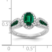 14K White Gold 0.33 Carat Lab Grown Diamond VS SI+ G+ and Oval Lab Created Emerald Ring view 5