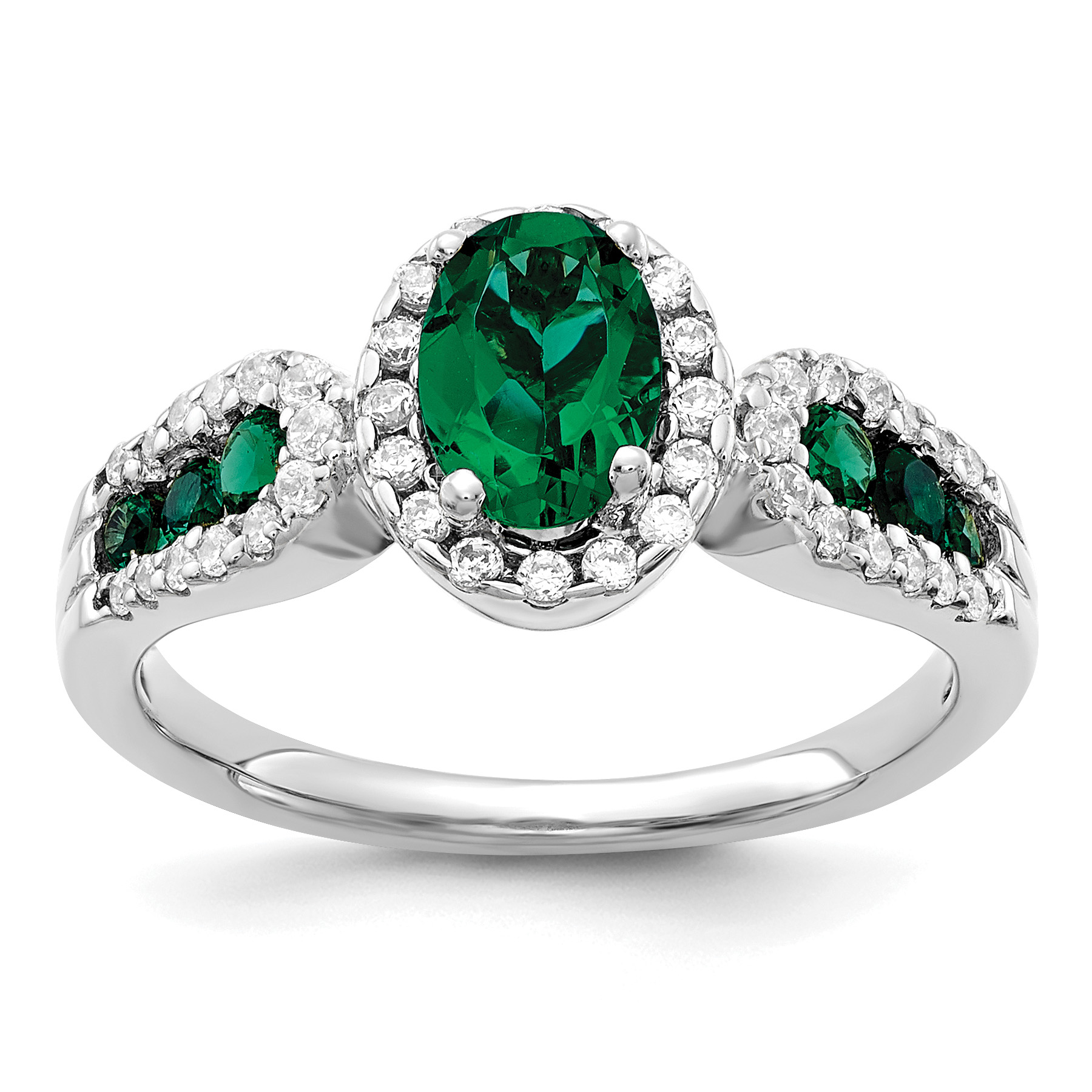 10k White Gold 1/3 carat Lab Grown Diamond VS/SI+ G+ and Oval Lab Created Emerald Ring (RM5745-CEM-033-0WLG)