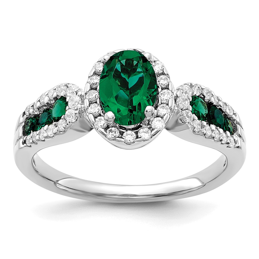 10k White Gold 1/3 carat Lab Grown Diamond VS/SI+ G+ and Oval Lab Created Emerald Ring (RM5745-CEM-033-0WLG)