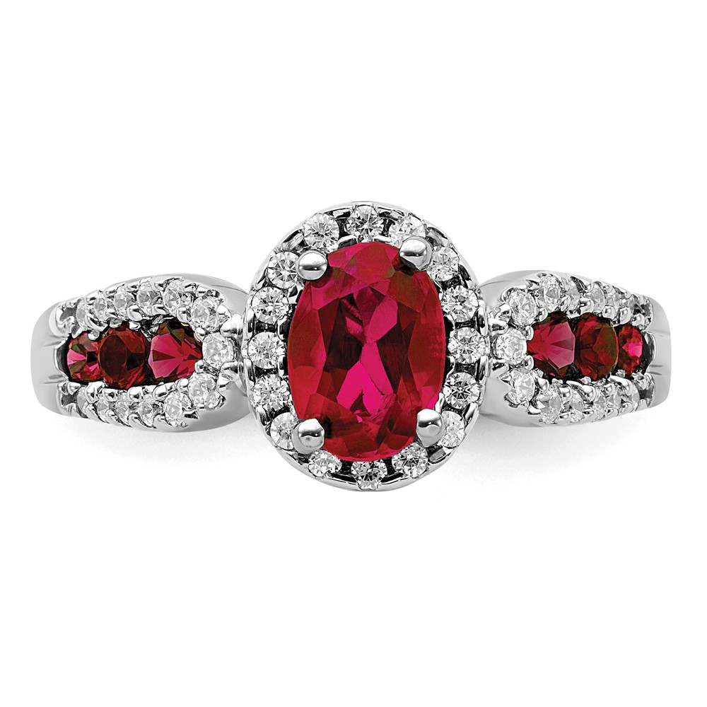 14k White Gold 1/3 carat Lab Grown Diamond VS/SI+ G+ and Oval Lab Created Ruby Ring (RM5745-CRU-033-WLG)