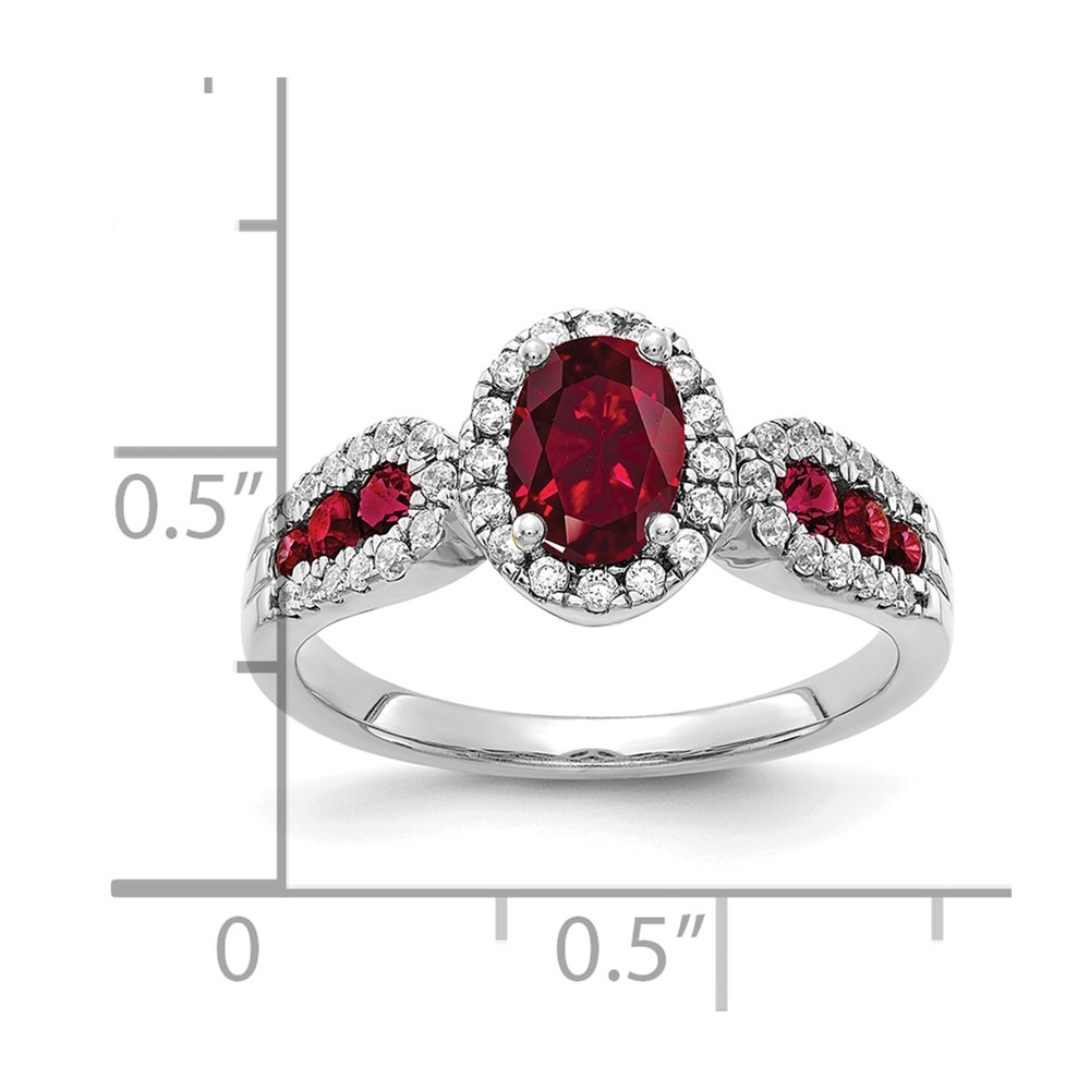14k White Gold 1/3 carat Lab Grown Diamond VS/SI+ G+ and Oval Lab Created Ruby Ring (RM5745-CRU-033-WLG)