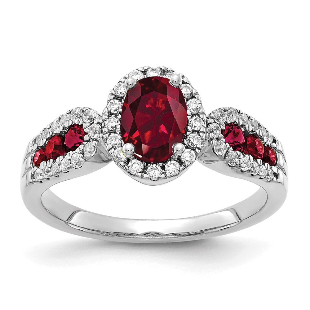 14k White Gold 1/3 carat Lab Grown Diamond VS/SI+ G+ and Oval Lab Created Ruby Ring (RM5745-CRU-033-WLG)