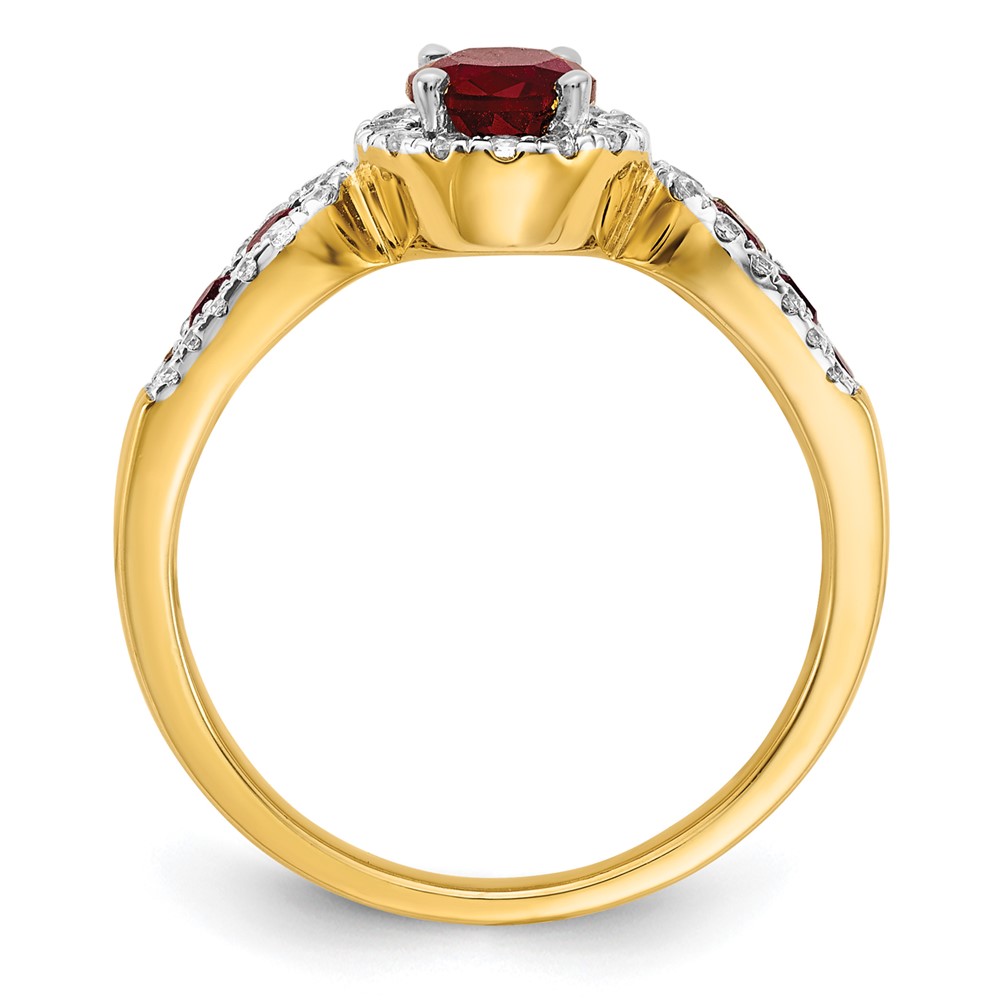 14k 1/3 carat Lab Grown Diamond VS/SI+ G+ and Oval Lab Created Ruby Ring (RM5745-CRU-033-YLG)