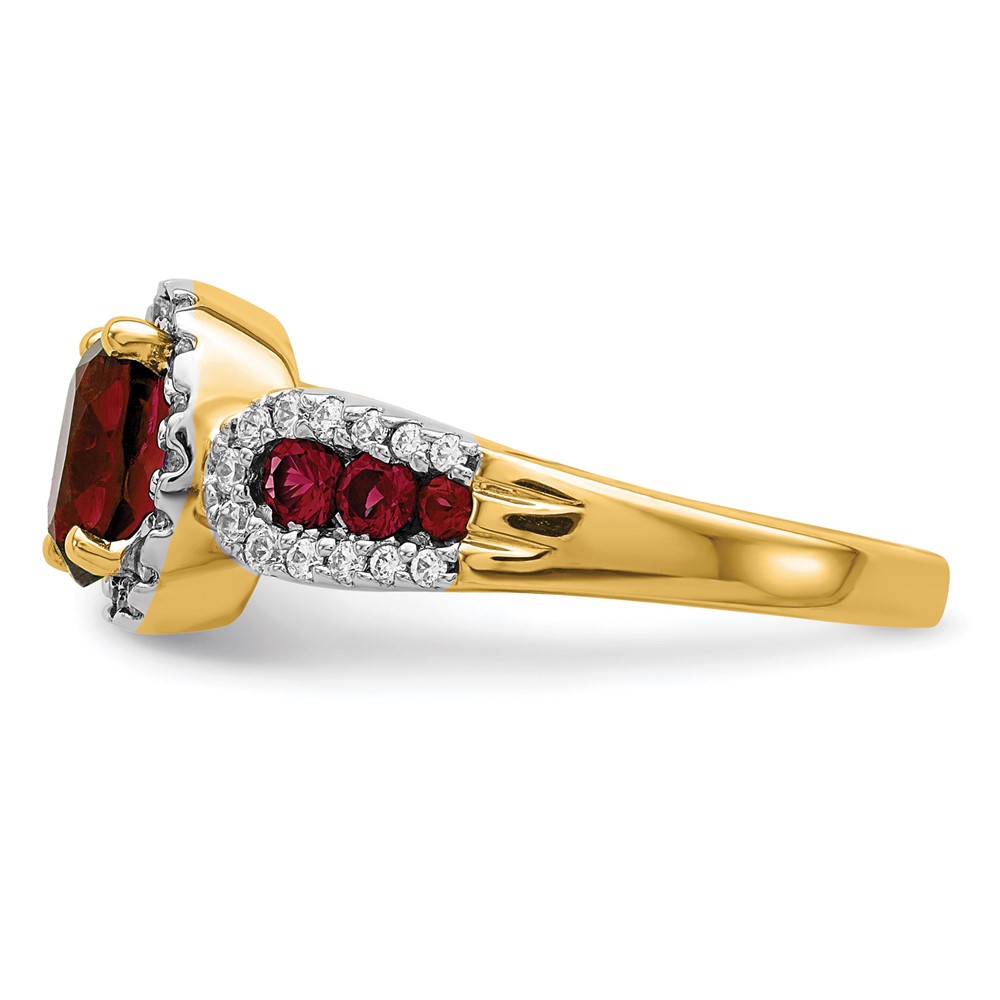 14k 1/3 carat Lab Grown Diamond VS/SI+ G+ and Oval Lab Created Ruby Ring (RM5745-CRU-033-YLG)