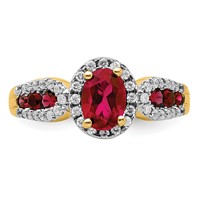 14K Yellow Gold 0.33 Carat Lab Grown Diamond VS SI+ G+ and Oval Lab Created Ruby Complete Ring view 4
