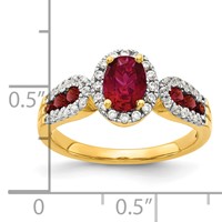 14K Yellow Gold 0.33 Carat Lab Grown Diamond VS SI+ G+ and Oval Lab Created Ruby Complete Ring view 5
