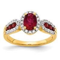 14K Yellow Gold 0.33 Carat Lab Grown Diamond VS SI+ G+ and Oval Lab Created Ruby Complete Ring view 1
