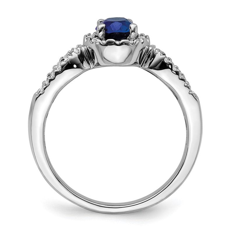 10k White Gold 1/3 carat Lab Grown Diamond VS/SI+ G+ and Oval Lab Created Blue Sapphire Ring