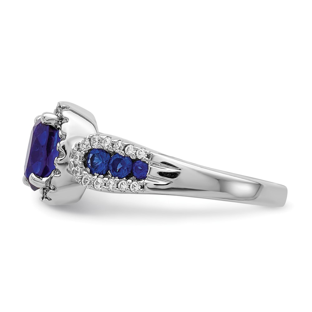 10k White Gold 1/3 carat Lab Grown Diamond VS/SI+ G+ and Oval Lab Created Blue Sapphire Ring (RM5745-CSA-033-0WLG)