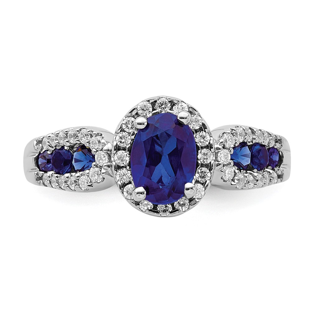 10k White Gold 1/3 carat Lab Grown Diamond VS/SI+ G+ and Oval Lab Created Blue Sapphire Ring (RM5745-CSA-033-0WLG)