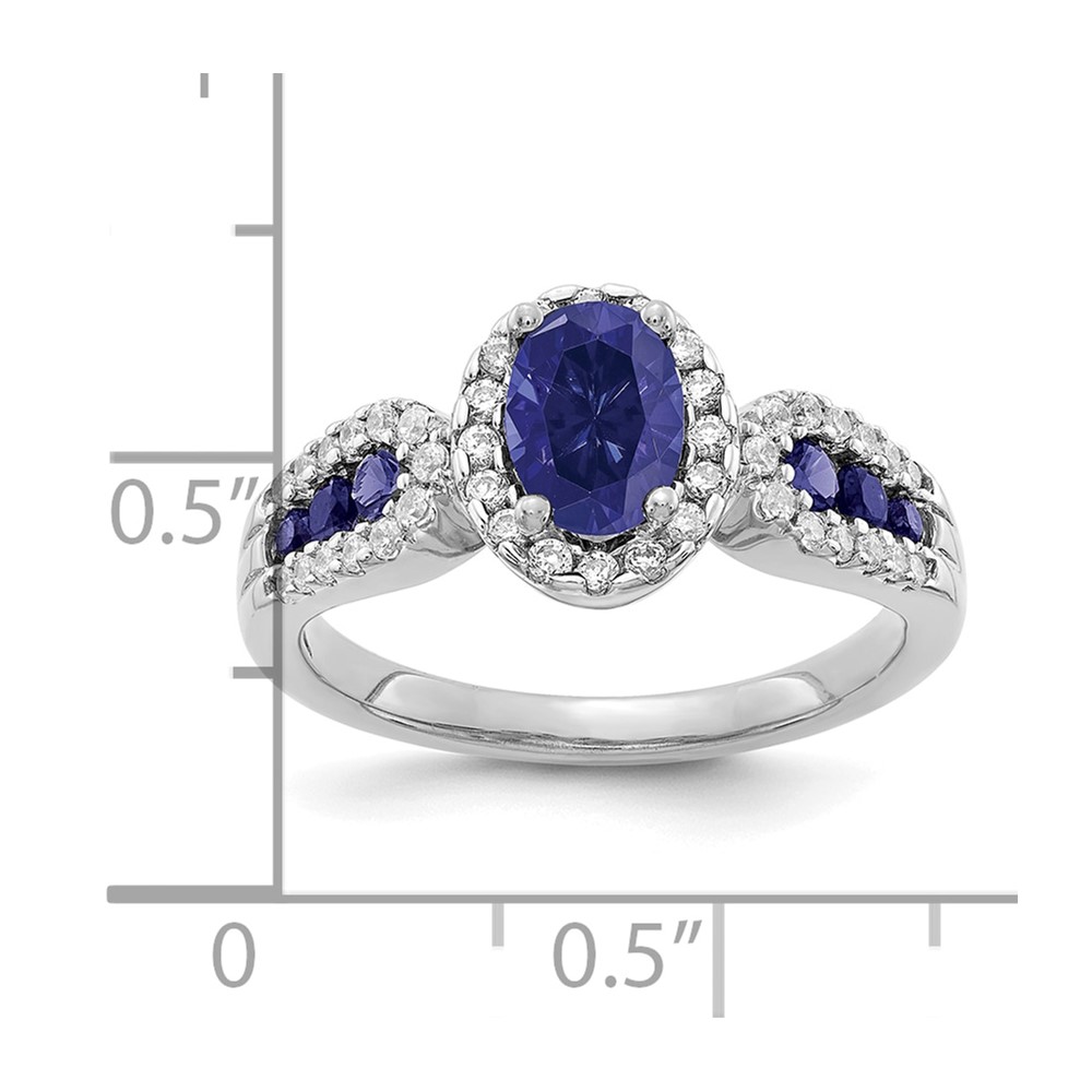 14k White Gold 1/3 carat Lab Grown Diamond VS/SI+ G+ and Oval Lab Created Blue Sapphire Ring (RM5745-CSA-033-WLG)