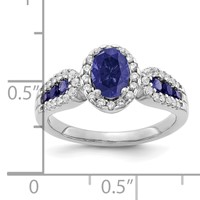 14K White Gold 0.33 Carat Lab Grown Diamond VS SI+ G+ and Oval Lab Created Blue Sapphire Complete Ring view 5