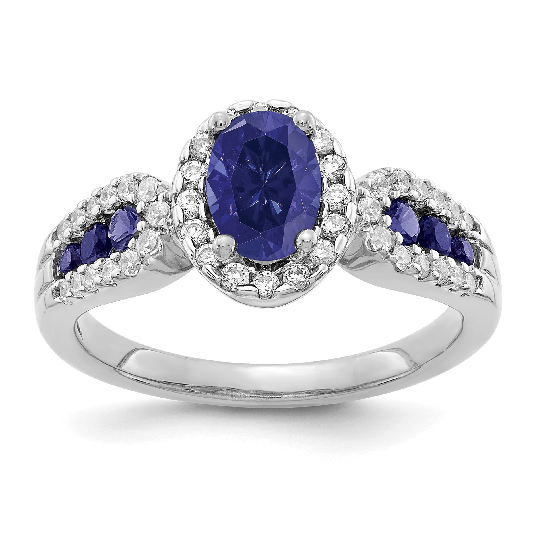14k White Gold 1/3 carat Lab Grown Diamond VS/SI+ G+ and Oval Lab Created Blue Sapphire Ring (RM5745-CSA-033-WLG)