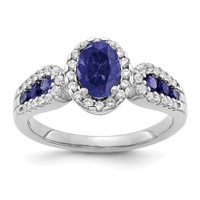 14K White Gold 0.33 Carat Lab Grown Diamond VS SI+ G+ and Oval Lab Created Blue Sapphire Complete Ring view 1