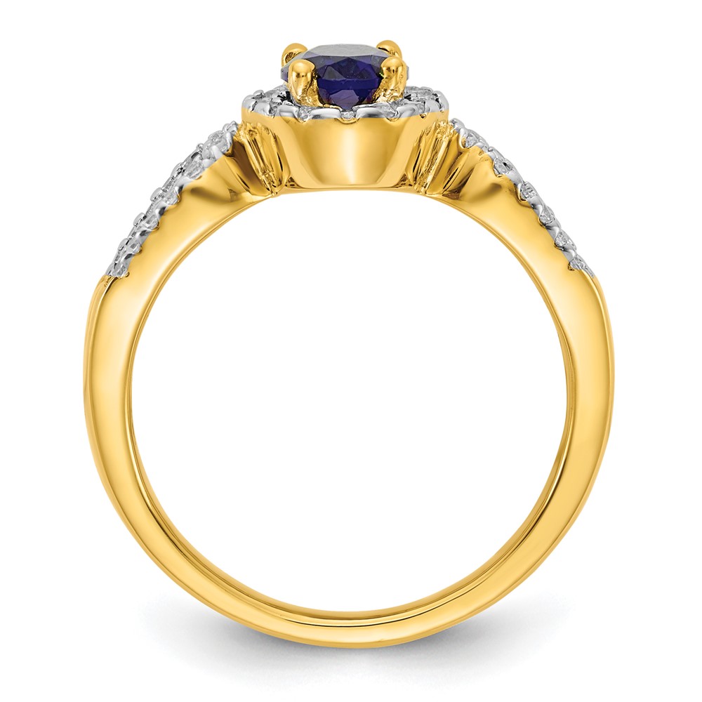 14k 1/3 carat Lab Grown Diamond VS/SI+ G+ and Oval Lab Created Blue Sapphire Ring (RM5745-CSA-033-YLG)