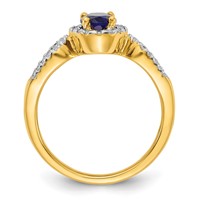14K Yellow Gold 0.33 Carat Lab Grown Diamond VS SI+ G+ and Oval Lab Created Blue Sapphire Complete Ring view 2