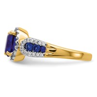 14K Yellow Gold 0.33 Carat Lab Grown Diamond VS SI+ G+ and Oval Lab Created Blue Sapphire Complete Ring view 3