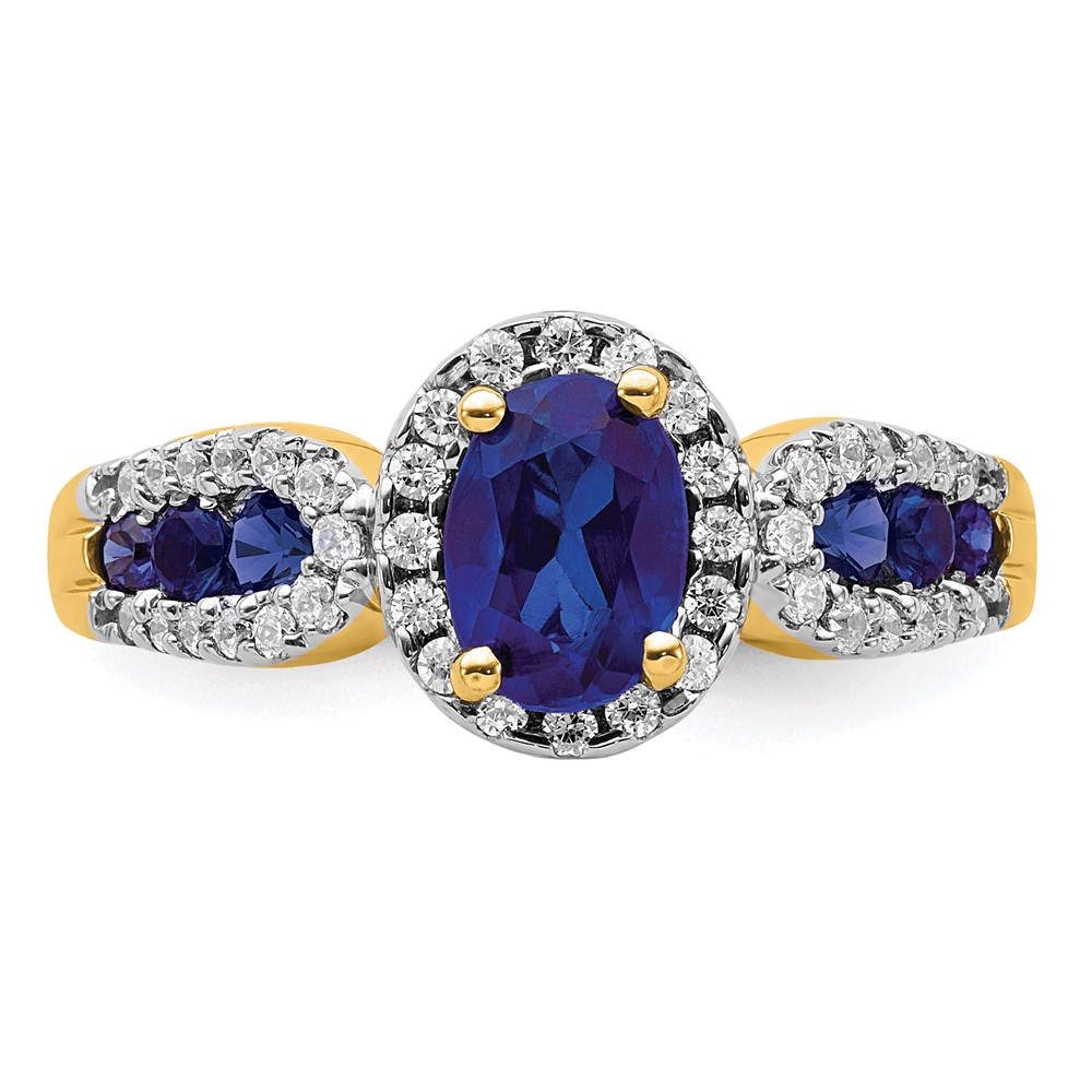 14k 1/3 carat Lab Grown Diamond VS/SI+ G+ and Oval Lab Created Blue Sapphire Ring (RM5745-CSA-033-YLG)