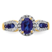 14K Yellow Gold 0.33 Carat Lab Grown Diamond VS SI+ G+ and Oval Lab Created Blue Sapphire Complete Ring view 4