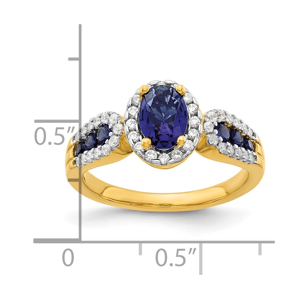14k 1/3 carat Lab Grown Diamond VS/SI+ G+ and Oval Lab Created Blue Sapphire Ring (RM5745-CSA-033-YLG)